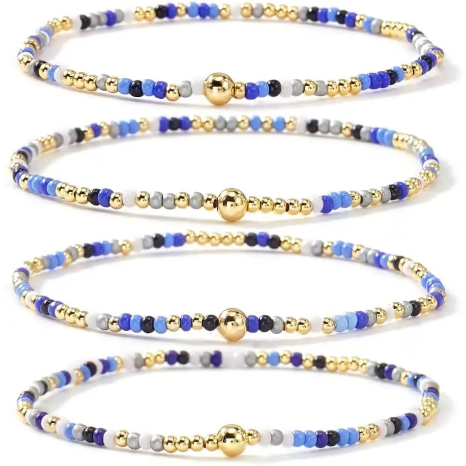 Seed Beaded Stack Bracelets Set for Women,Small Boho 4 count Colorful  Dainty Trendy  Stretch Accessories , Summer Daily Party Friendship
