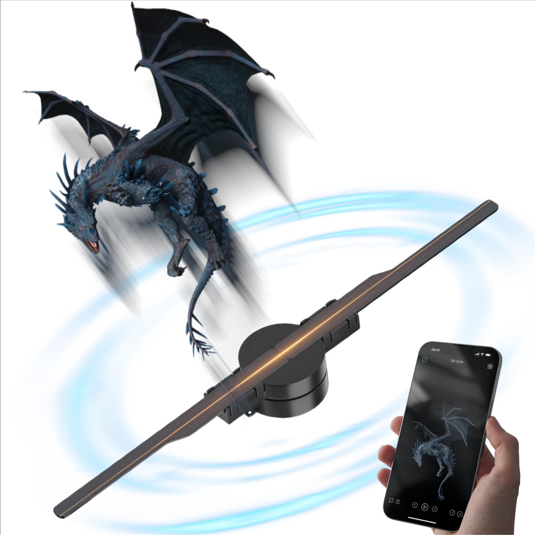 3D Holographic Projector Light, Stand sold separately, 42cm Fan Blade, Plug and Play, APP Controlled, 224 RGB Leds, Ideal for Festivals, Parties, Ads