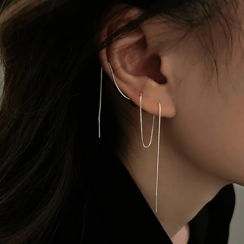 Silver Needle Long Earrings Wire Tassel Chain   Drop Earring Women's Ear Line Straight Hanging Earings Jewelry Gifts