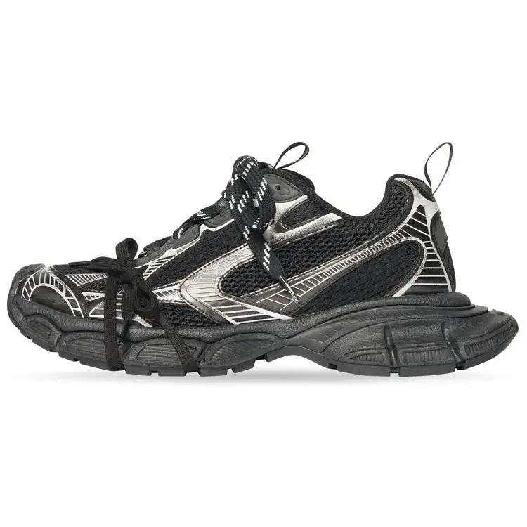 Balenciaga 3XL Lace-Up Platform Dad Shoes for Men in Black and Silver with Distressed Finish Verifiable, with credentials and supporting global authentication