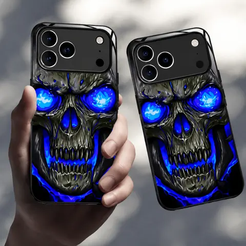 Phone Case: Blue-black Skull Eye Sci-fi High-definition Original Mobile, Textured - For Men and Women |   High-end Fashion, Full Protection, Anti-drop |   Suitable for iPhone 17/Air/Pro/Max, 16/Pro/Plus,Festive,Rugged,Shockproof,iPhone Case