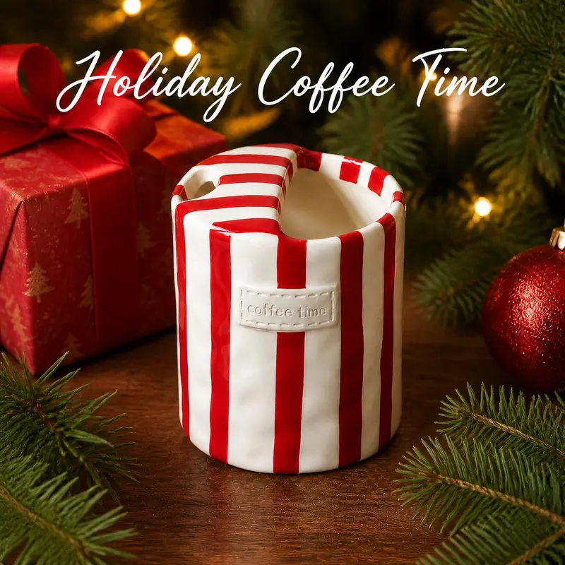 2026 Retro Striped Hand-Painted Ceramic Mark Hand-Held Cup Heat-Resistant Non-Sli20 Double-Enjoy Cup for Milk Coffee Juice Latte Cocoa Cereal Hot Cold Drinks Valentine's Day Mother's Day Christmas Thanksgiving New Year Gift Drinkware