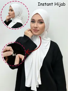 1pc Button Headscarf Hat, Jersey Hijabs for Muslim, New Fashion Wrap Design, Soft Breathable Fabric, Suitable for Daily Wear, Elegant Evening Style