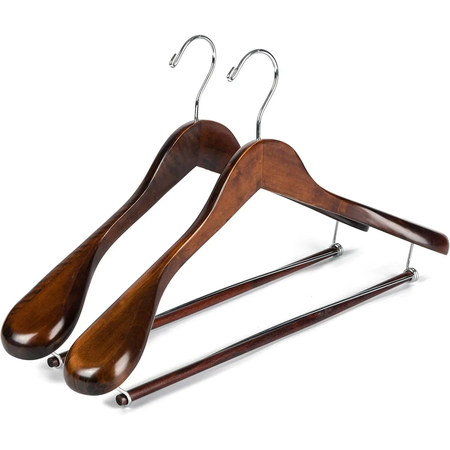 Luxury Wide Shoulder Wooden Hangers 2 Pack, with Locking Bar, Smooth Retro Finish Wood Suit Hanger Coat Hanger for Closet, Holds Up to 20lbs, 360° Swivel Hook, for Jacket, Dress Heavy Clothes Hangers