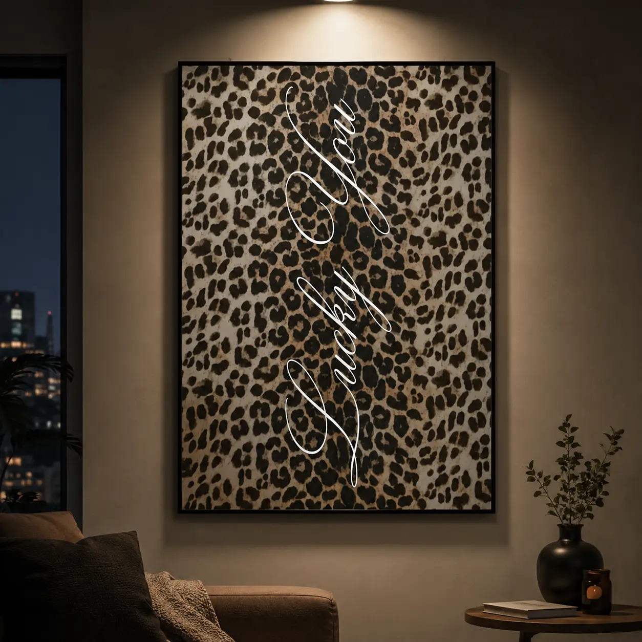 Lucky You Leopard and White Poster, Modern Wall Decor, Trendy Animal Print Wall Art, Minimalist Canvas Artwork for Bedroom Living Room Office, Stylish Home Decoration, Contemporary Gift for Art Lovers