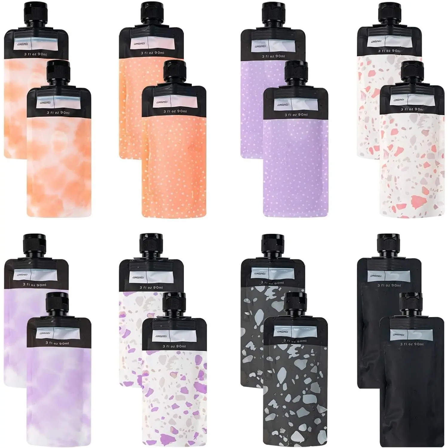 16 count Travel Pouches for Toiletries, 3 Oz Refillable Liquid Travel Pouch Leak Proof Empty Squeeze Pouches for Shampoo Conditioner Lotion Hand Soap