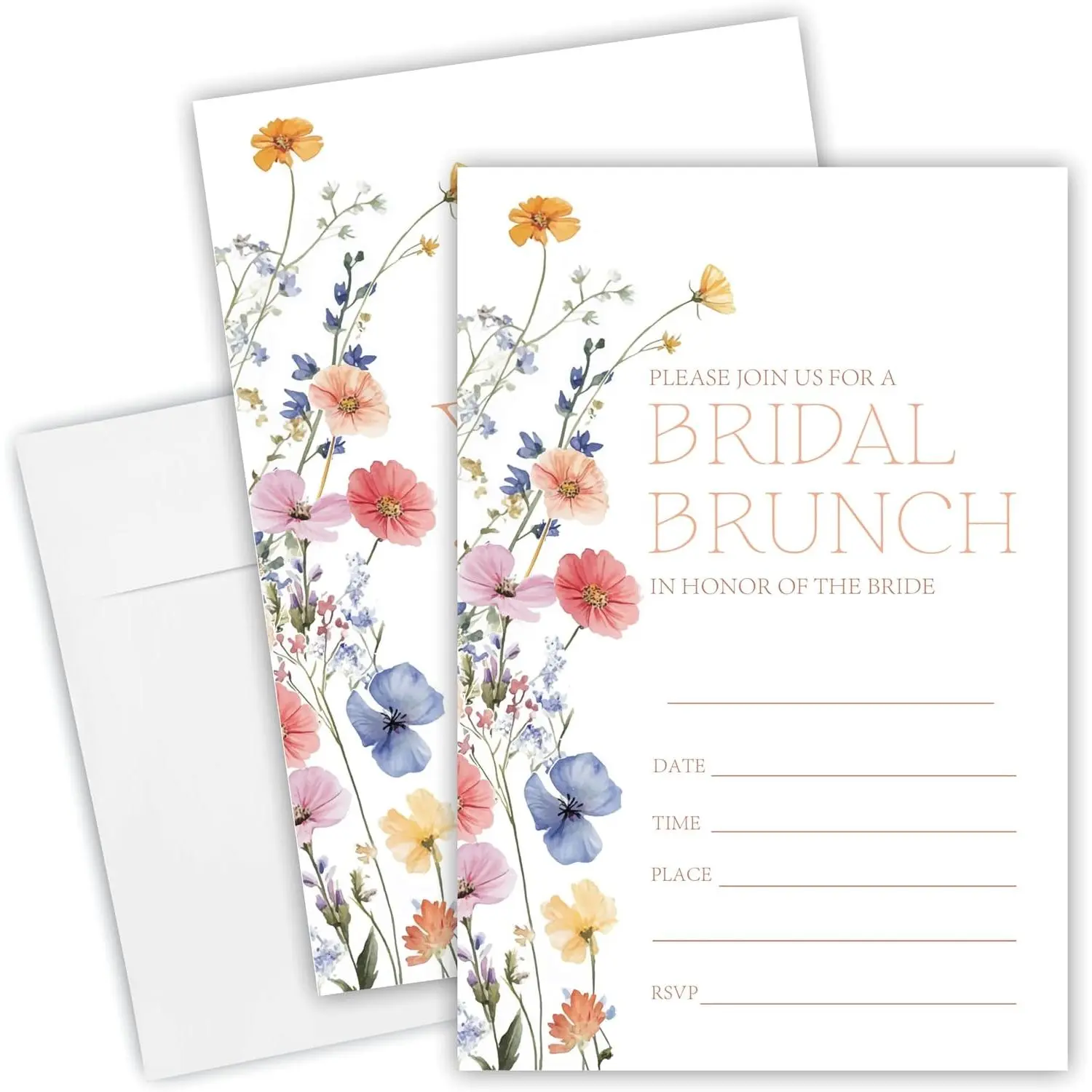 25 Bridal Brunch Invitation Cards & Envelopes, Watercolor   Invites, Blank Fillable Invites For Bridal Shower, Mr & Mrs Celebration, Party Favor & Supplies (4x6) - A05