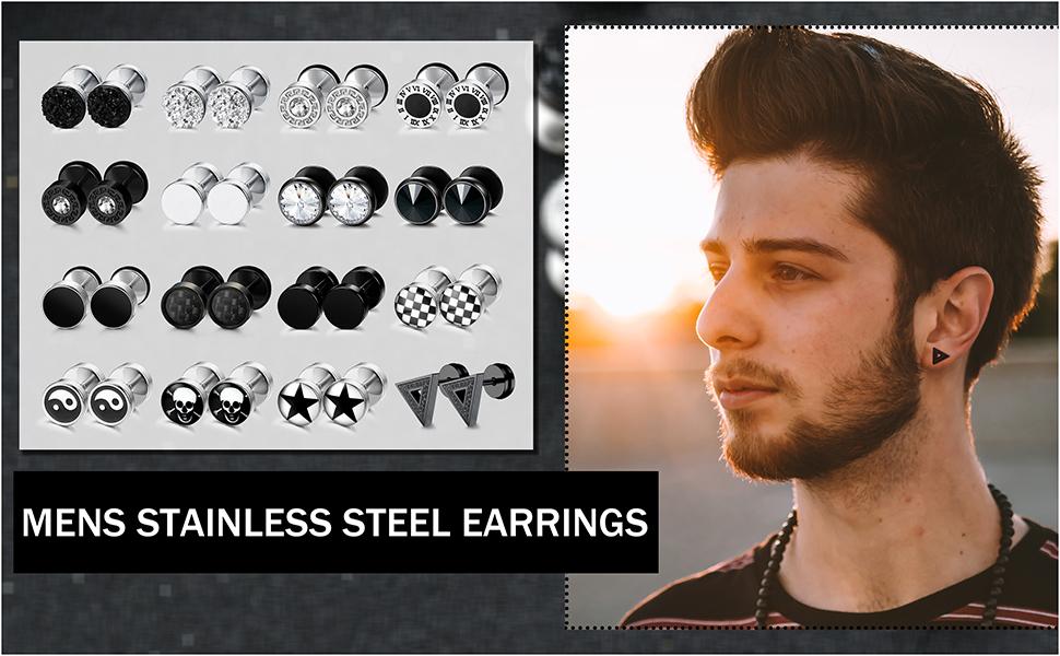 FIBO STEEL 9/16 Pairs Stainless Steel Stud Earrings for Men Women Fake Gauge Earrings Cheater Faux Gauges Ear Tunnel 8mm 18G 6.5mm Durable Comfortable SpringStatements FIBO STEEL 9/16 Pairs Stainless Steel Stud Earrings for Men Women Fake Gauge Earrings Cheater Faux Gauges Ear Tunnel 8mm 18G 6.5mm Durable Comfortable SpringStatements