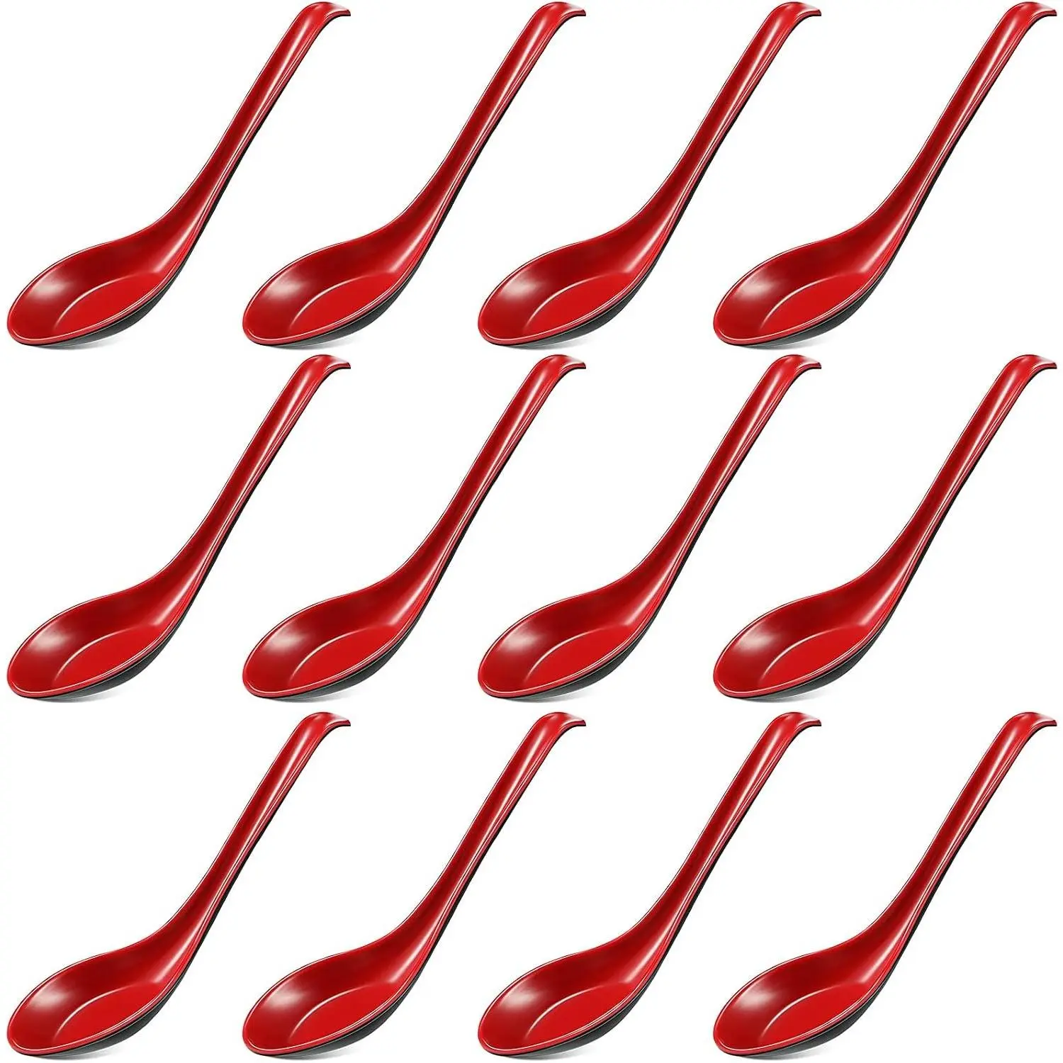 12 Pcs Asian Soup Spoons Hook Soba Noodle Ramen Spoon Chinese Won Ton Soup Asian tableware for Home Kitchen Restaurant