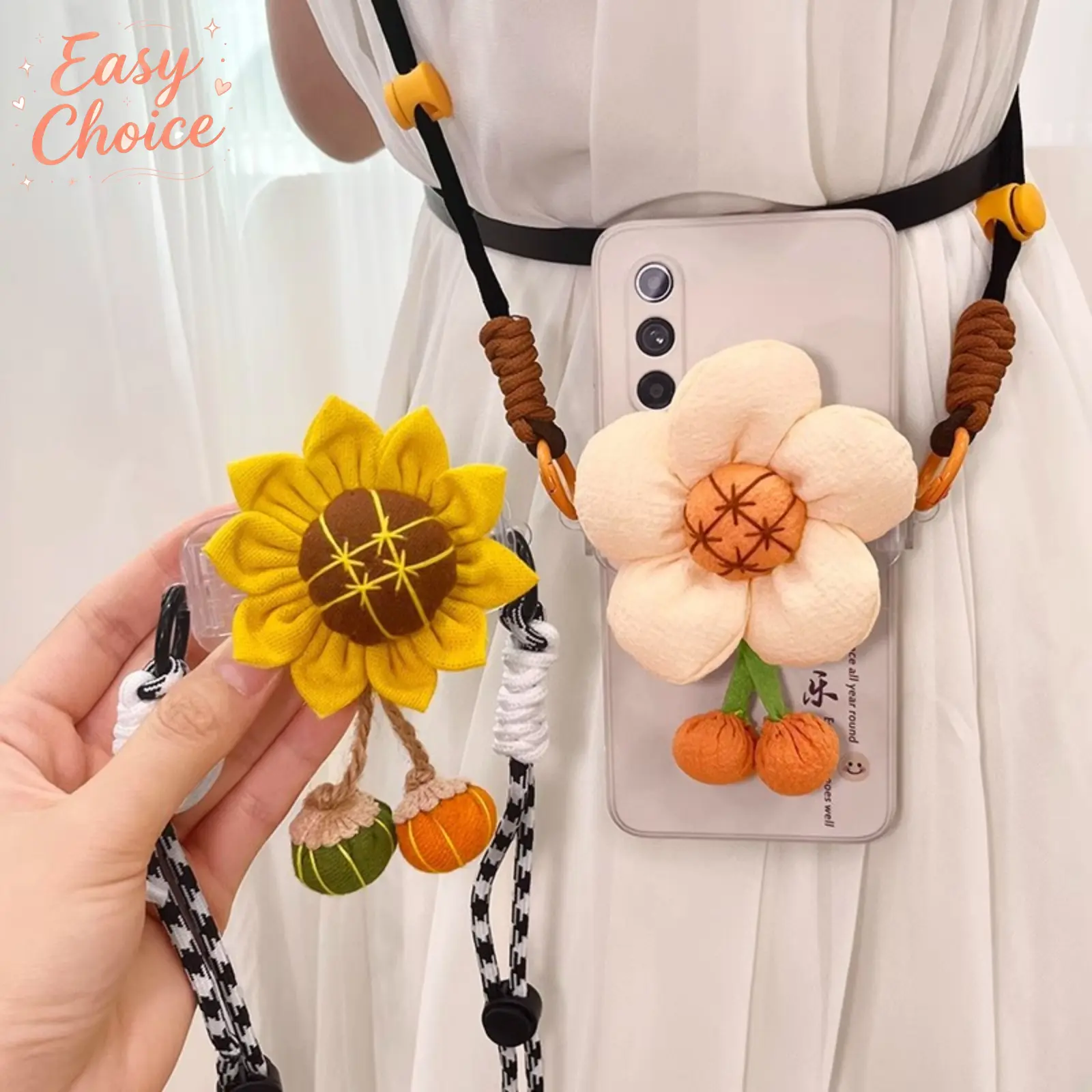Cute cartoon plush doll crossbody mobile phone lanyard, removable mobile phone back clip, hands-free anti-loss adjustable mobile phone shoulder hanging accessories