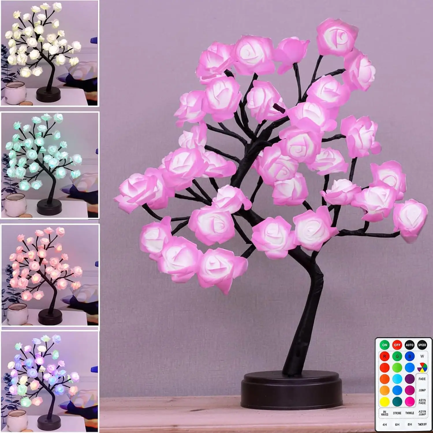 18 Colors Rose Tree Lamp, Color Changing Multicolor Rose Table Lamp with Remote,  Flower Lamp Girls  for Mother’s Day, Lighted Tabletop Tree for Christmas Valentine’s Day Wedding Decor