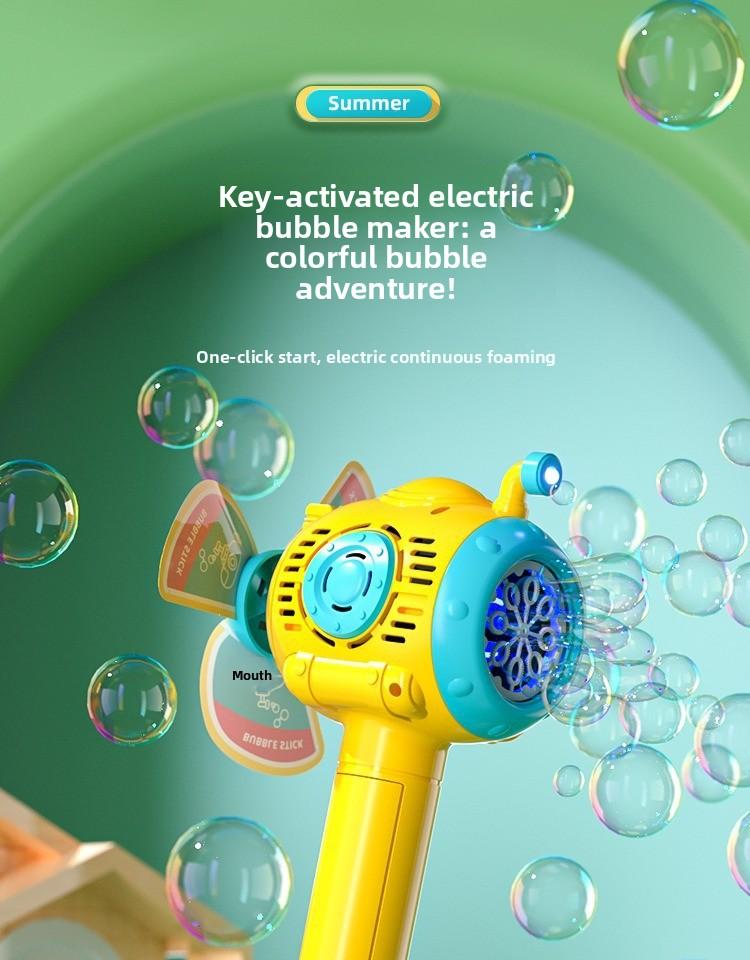Submarine Automatic Handheld Bubble Machine with 8-Hole Turbo Blasting LED Lights & Windmill,Summer Outdoor Toys for Toddler Kids - Garden Yard Party Bubble Fun