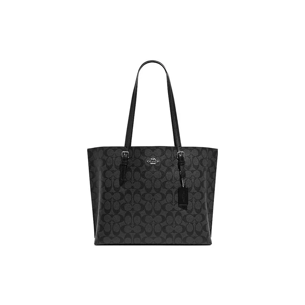 Coach Mollie Classic Monogram Canvas Tote Bag for Women, Zippered Closure, Black