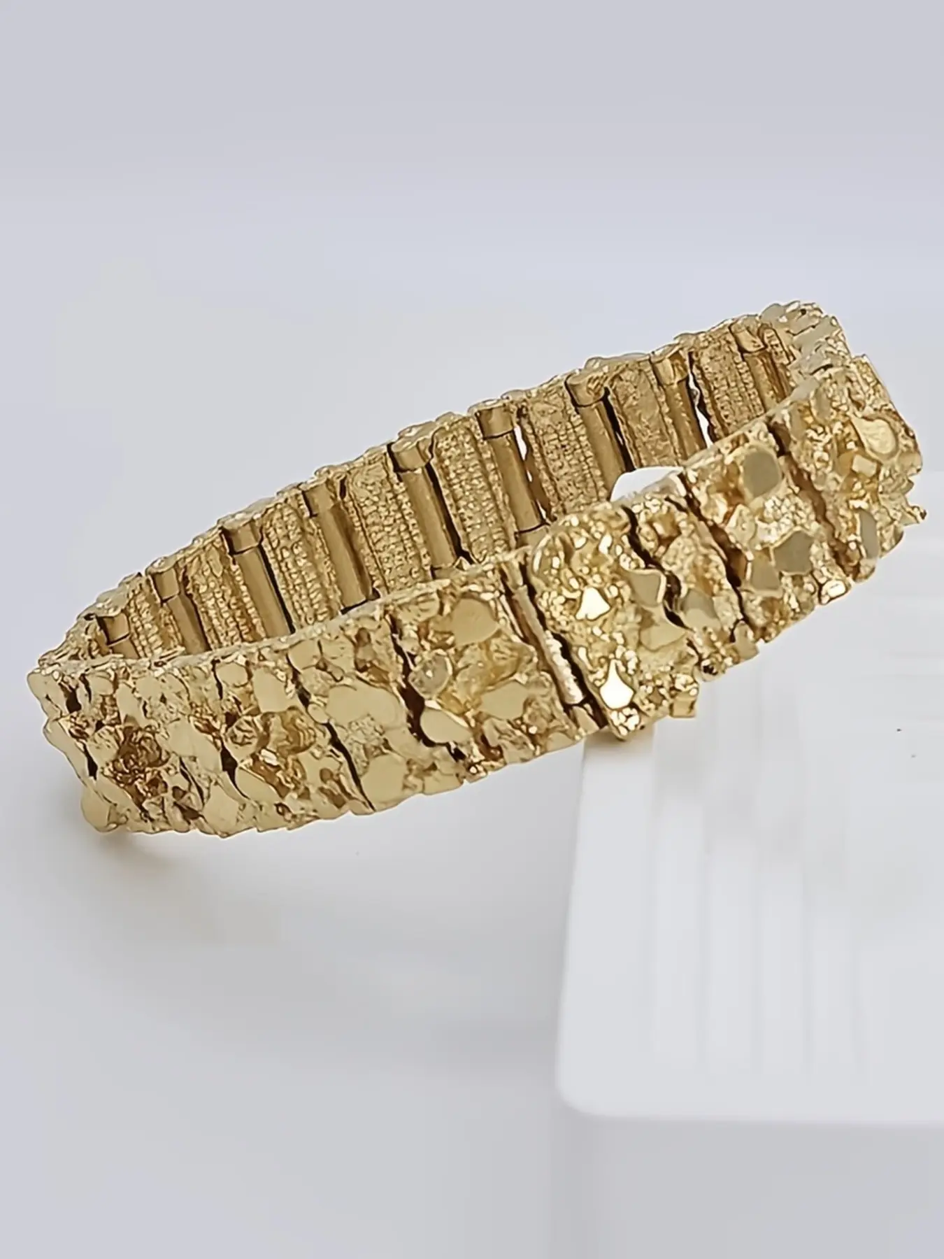 Vintage Luxurious Textured Wide Bracelet, Unique Irregular Hammered Design, Lightweight Luxury Men's Accessory, Ideal for Daily Wear and Gifting