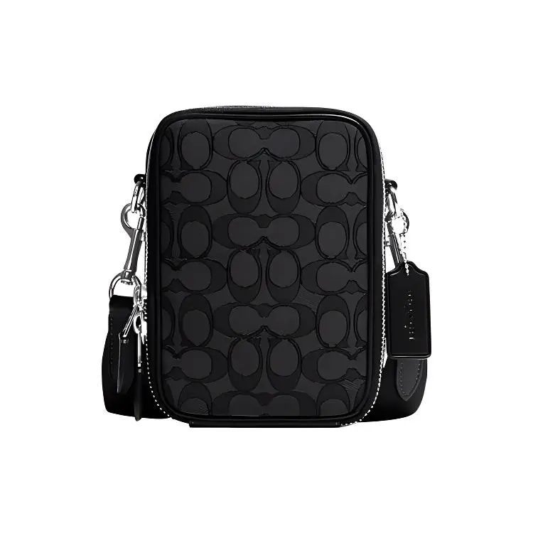 COACH Stanton 12 Classic Logo Fabric and Leather Crossbody Bag for Men, Mini Style, Black
