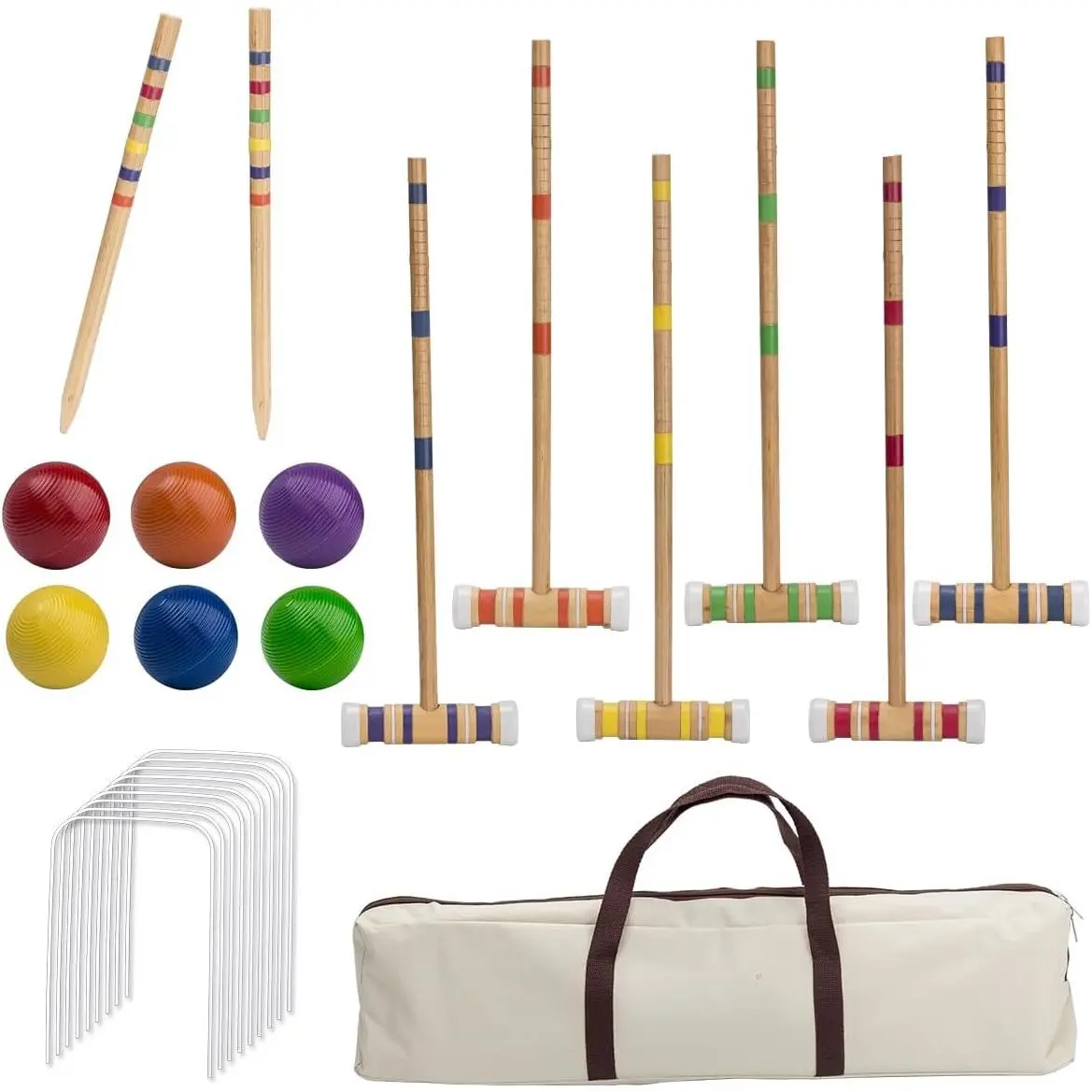 Six-Player Croquet Set with Wooden Mallets, Colored Balls, Sturdy Carrying Bag for Adults &Kids, Perfect for Lawn,Backyard,Park and More