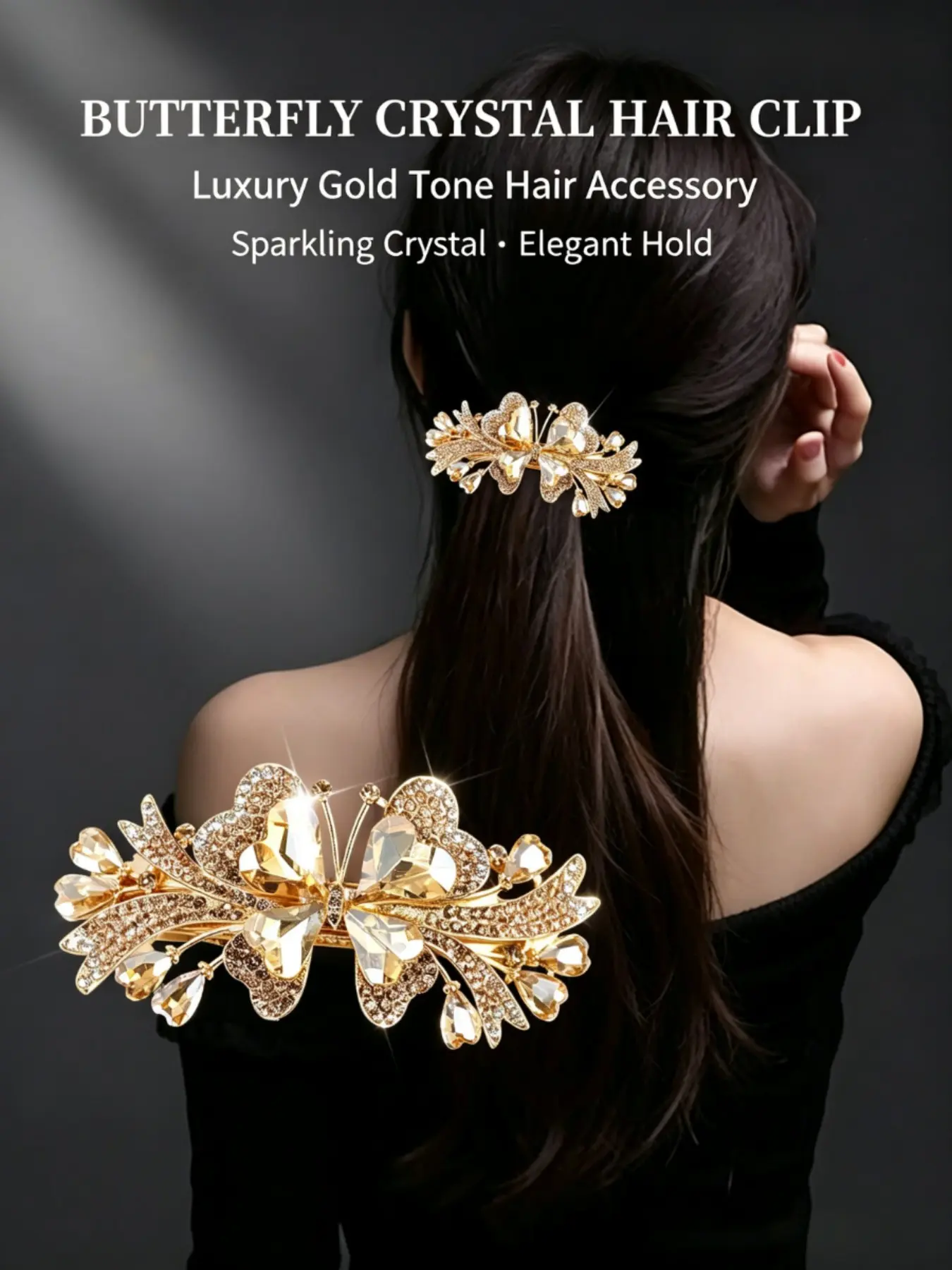 Champagne Gold & Lilac Purple Crystal Butterfly Heart Spring Hair Clip, Large Full Rhinestone Inlaid Half Up Hair Barrette, Elegant Luxury Hair Accessories For Women, Firm Grip Top Clip For Daily Dating Wedding Party Hairstyle