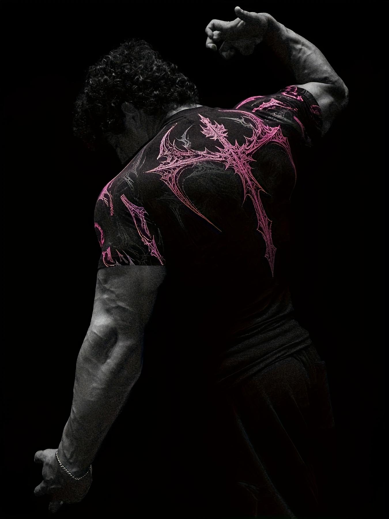 Men's Compression Short Sleeve T Shirt S XXL High Elasticity Muscle Fitness Shirt Unisex Black Tight fitting Red Geometric Muscle Texture Quick drying Moisture wicking for Workouts Yoga Beach Gym Tees Athletic Apparel