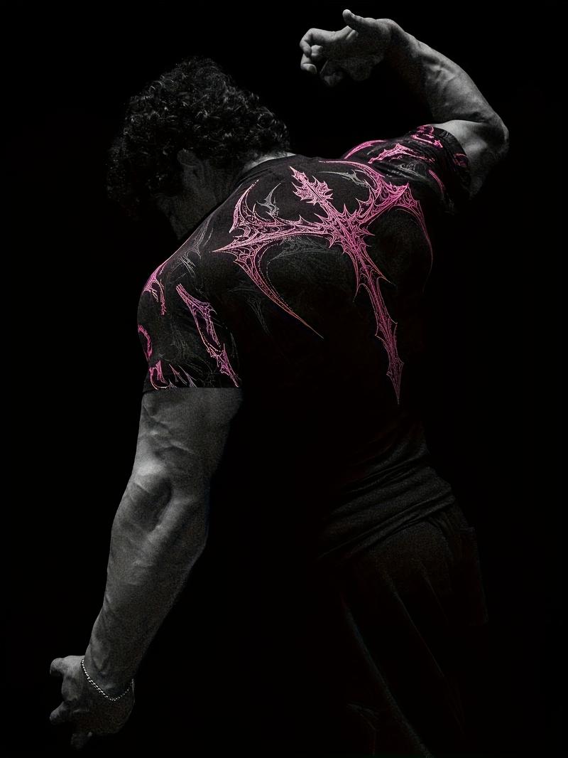 Men's Compression Short Sleeve T Shirt S XXL High Elasticity Muscle Fitness Shirt Unisex Black Tight fitting Red Geometric Muscle Texture Quick drying Moisture wicking for Workouts Yoga Beach Gym Tees Athletic Apparel