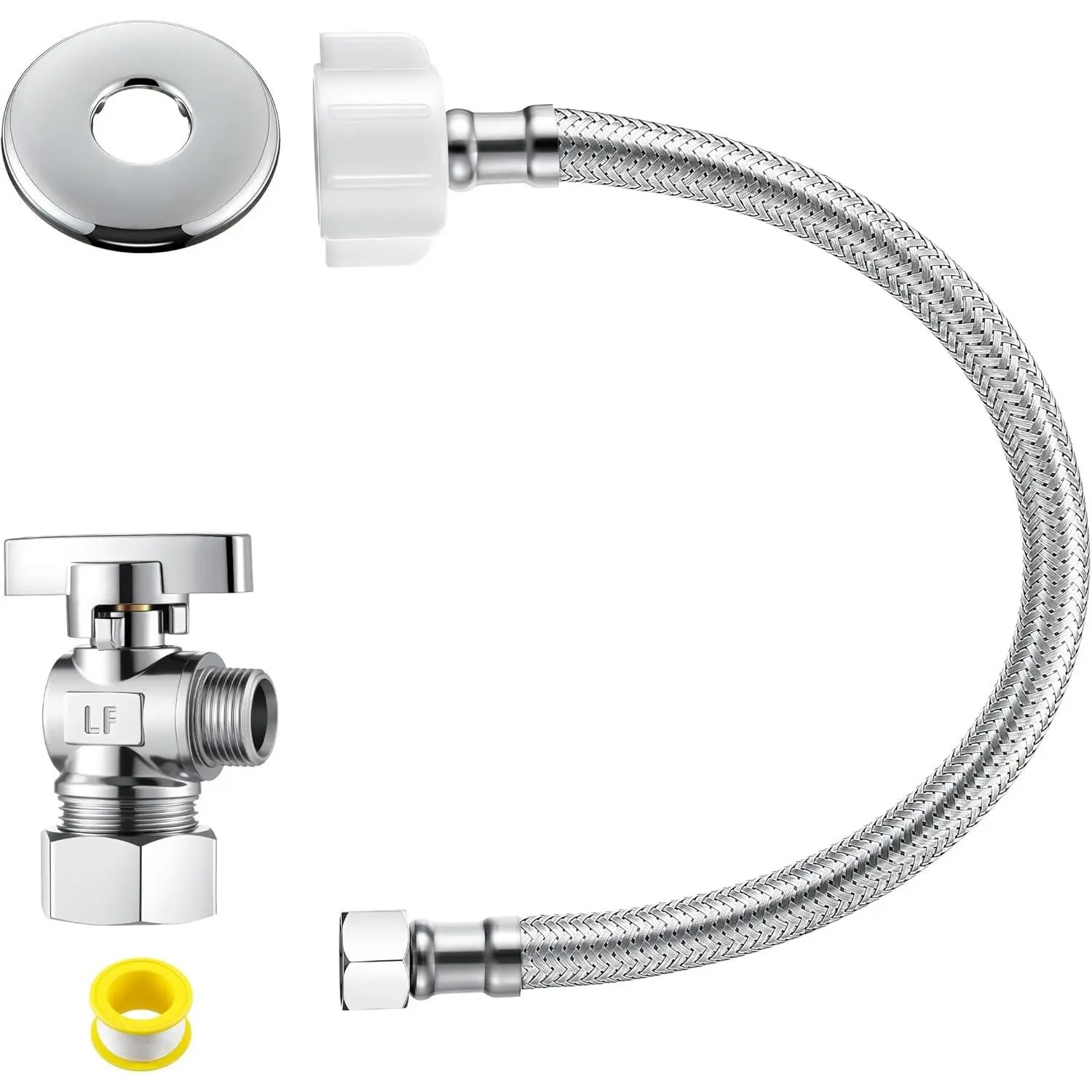1 Pack Toilet Valve Replacement Kit with Water Supply Line, Shut Off Valve | Includes 1/2" Nom Inlet x 3/8" OD Compression Outlet Angle Shut Off, 16 Inch 7/8" BC x 3/8" COMP Toilet Water Supply Line