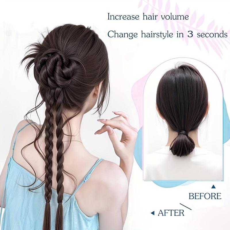 Synthetic claw clip, featuring a 20-inch long twisted braid with a flower bud design