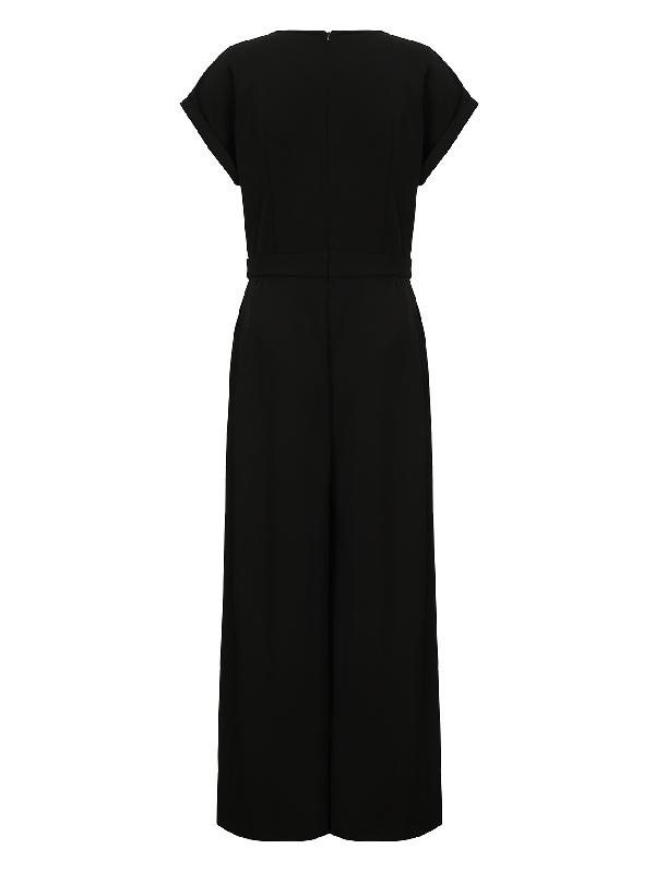 UOOZEE Women's Basic Cap Sleeve Wide Leg Jumpsuit - Fitted Polyester Work Outfits Womenswear Overall with V-Neckline - Chic & Elegant Style (the size is one size smaller,it is recommended to order a size larger) Shortsleeves teacher/interview outfits