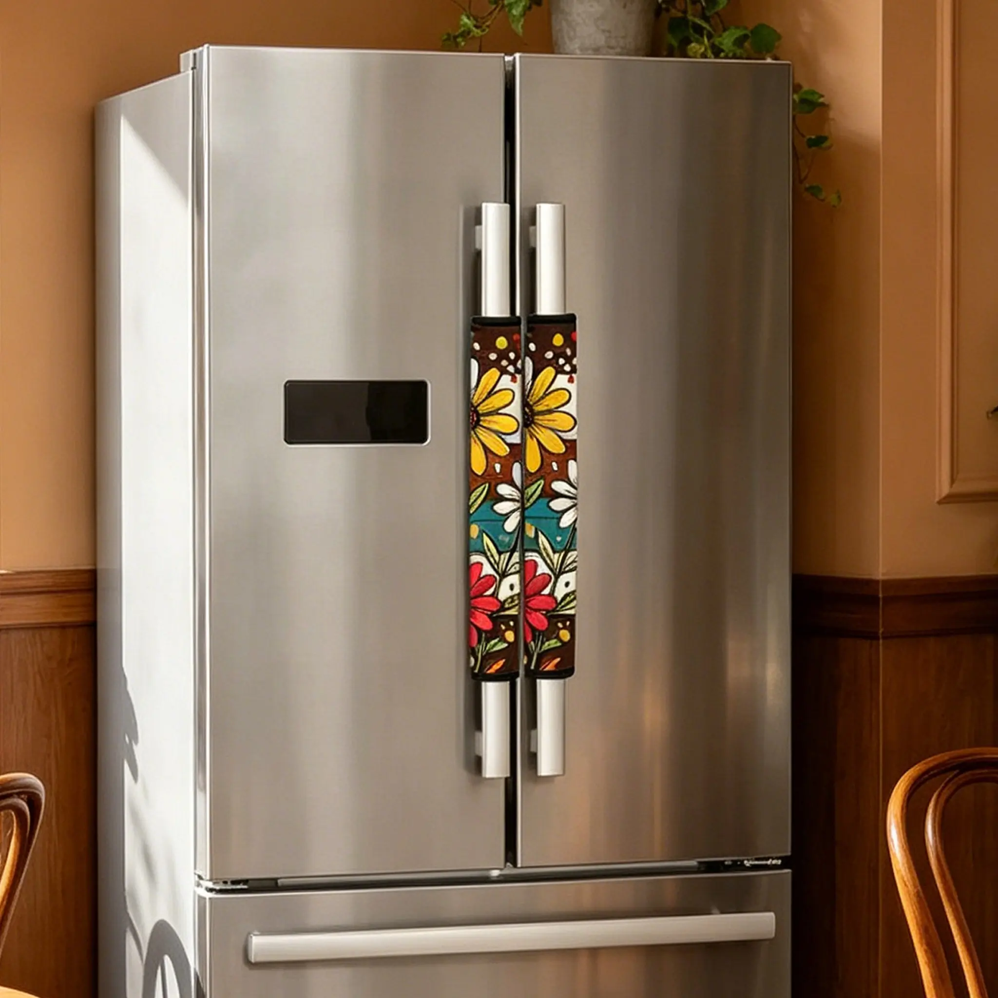 2pcs Vintage Bohemian Floral Microwave & Refrigerator Handle Covers, Suitable for Fridge, Microwave, Oven, Dishwasher,