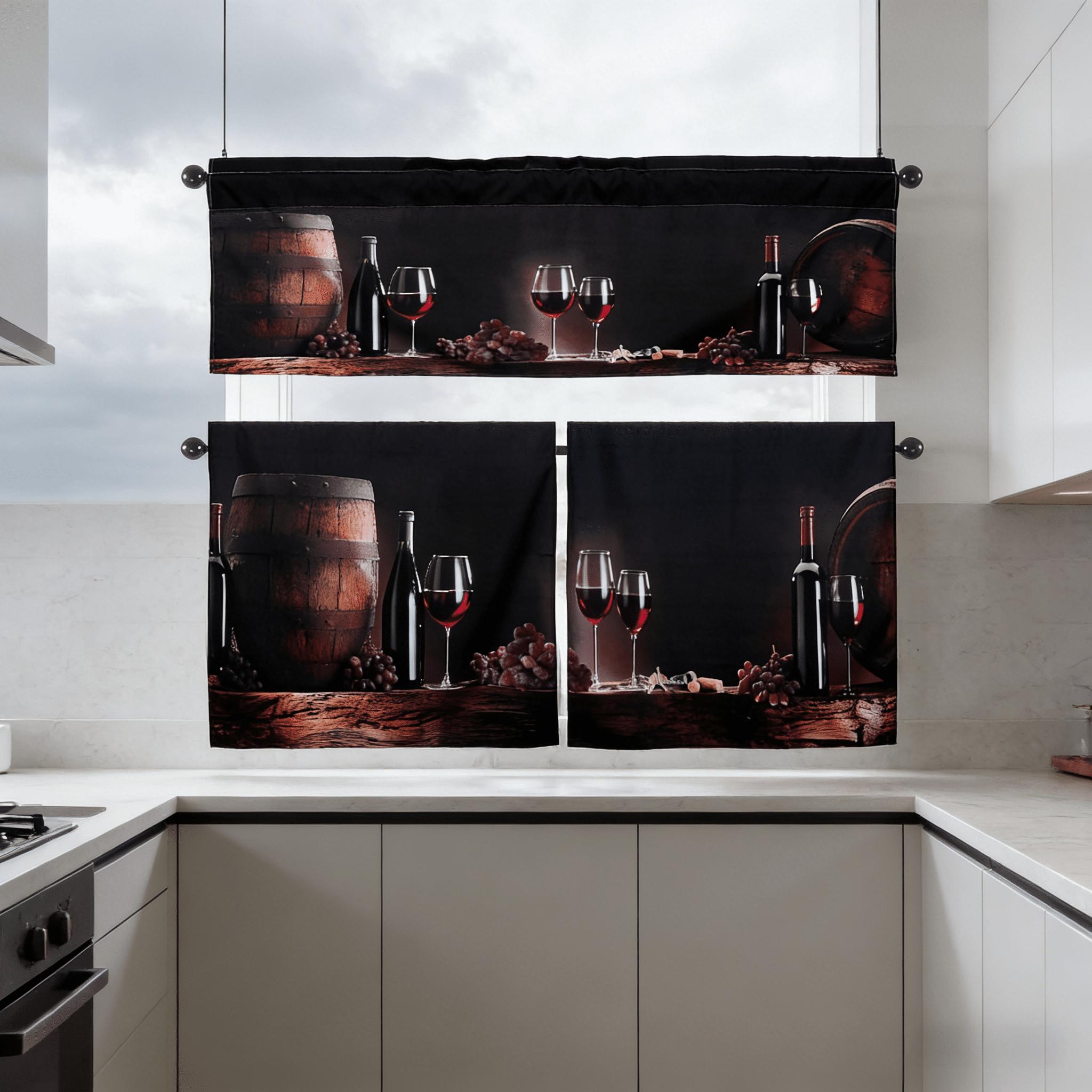 SoftHaven Home Made in USA Vintage Rustic Farmhouse 3-Piece Kitchen Curtains & Valances Set, Elegant Country Style Rod Pocket Window Drapes, Reusable Washable Polyester Home Decor for Kitchen Windows