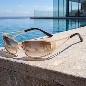 The new curved Y2K spicy girl style side metal cutout design trendy and fashionable glasses are suitable for both men and women to wear on the street for fashion shows and in daily life