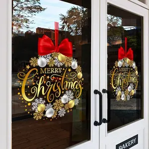1 Piece of 45Cm*60Cm Christmas Decoration Sticker, Christmas Window Sticker, Containing Bow, Snowflake, and Merry Christmas Element Pattern, Suitable for Door Decoration of Homes, Schools, Restaurants, Coffee Shops, Etc