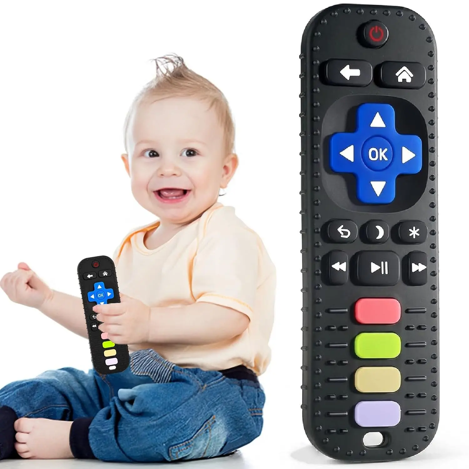 Teething Toys for Baby 3 6 12 18 Months, TV Remote Control Shaped Baby Teether Chew Toys, Food Grade Silicone Teething Toys for Infants, BPA Free, for Baby Gum Relief(Gift)