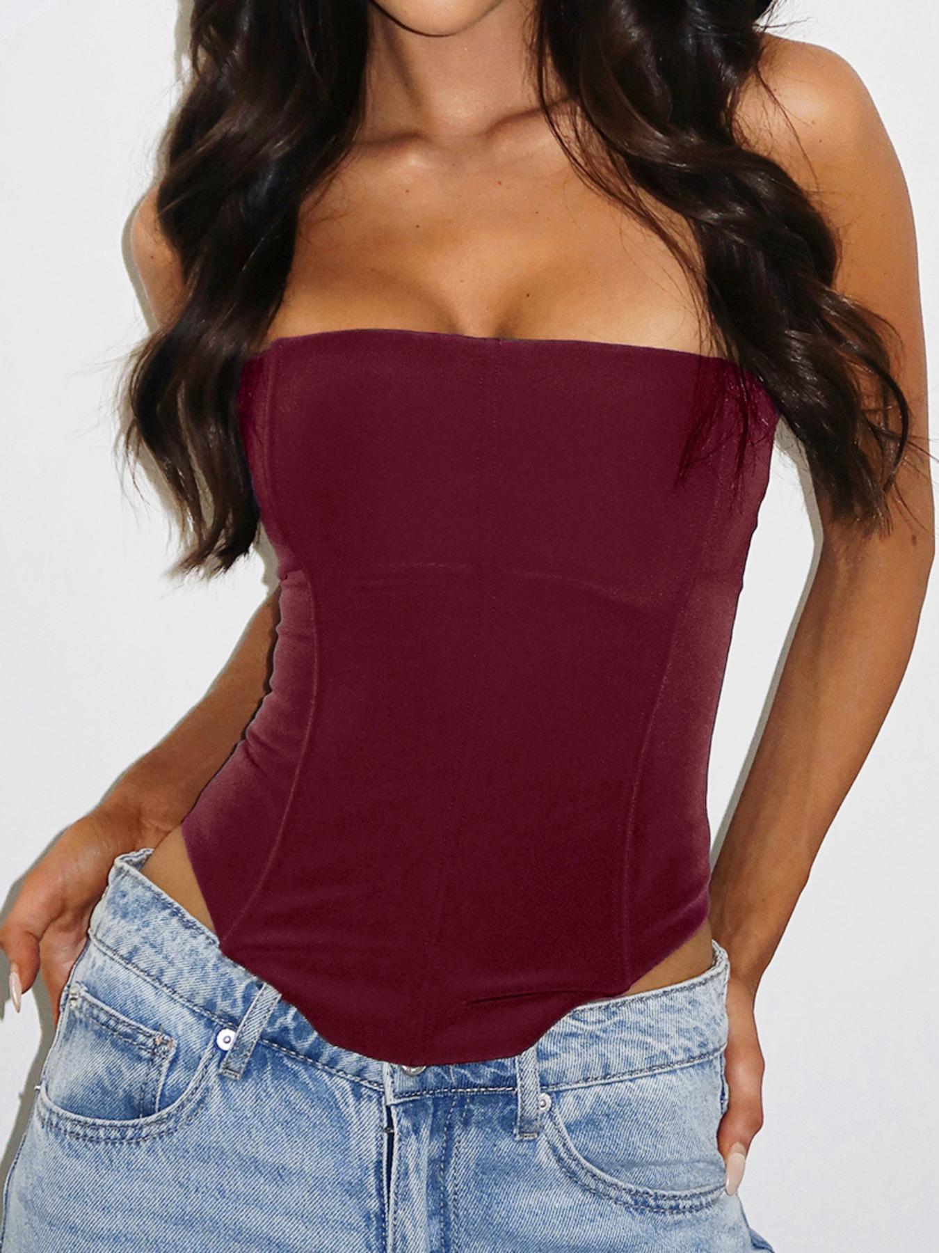 Women's Plain Lace Up Backless Corset Tube Top, Fashion Casual Sleeveless High Low Hem Strapless Top for Daily Outdoor Wear, Ladies Clothes for All Seasons