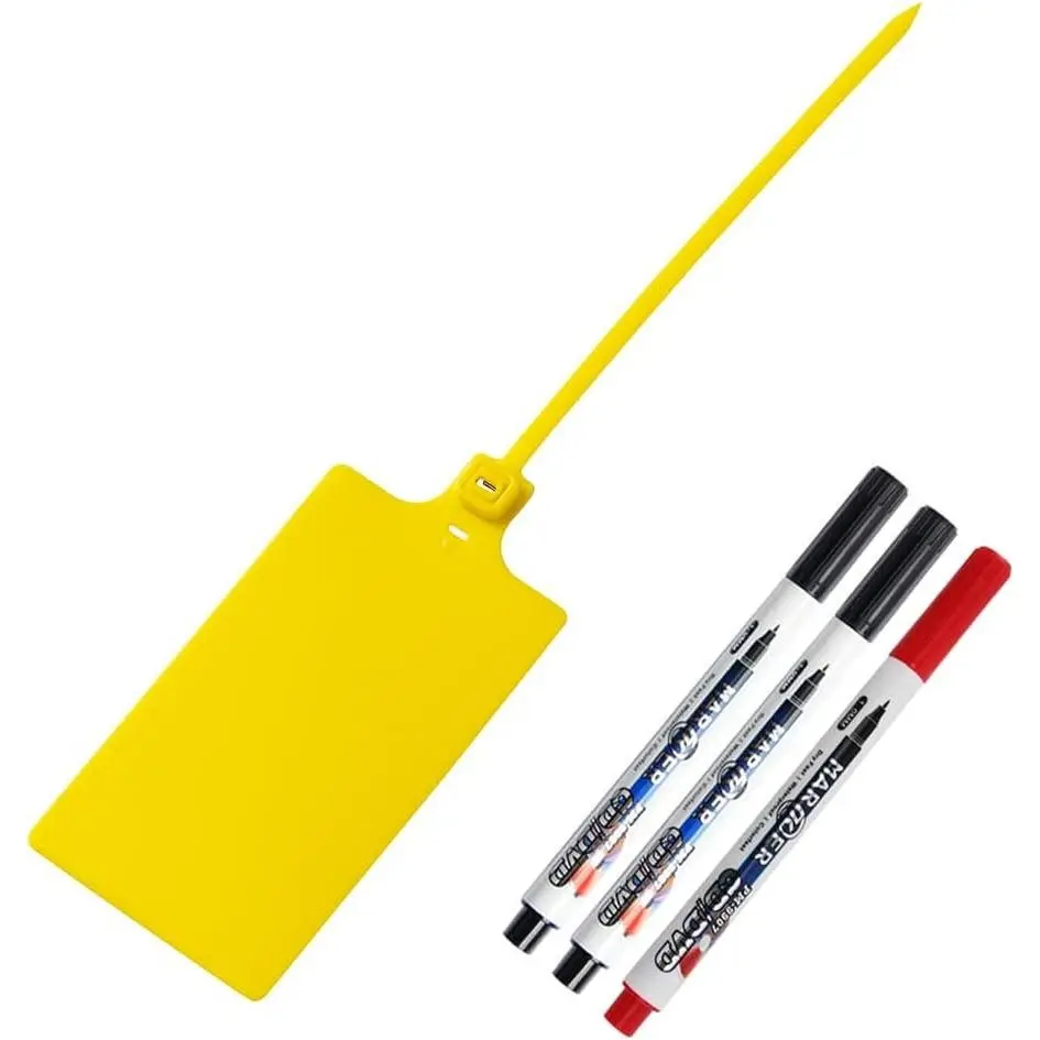 200Pcs Yellow Plastic Security Seals, Writable Shipping Label Tags with Self-Locking Tie, 255mm Total Length, Waterproof Inventory Tag Fasteners for Logistics