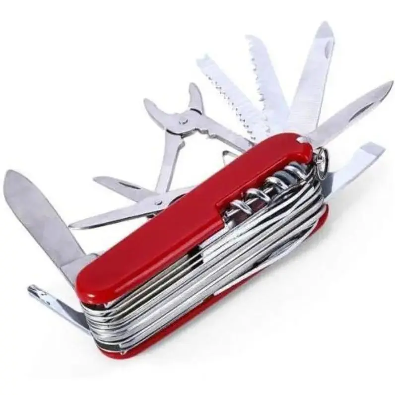 Swiss Army Knife - 17-in-1 Auto-Retractable Stainless Steel Unisex Compact EDC Pocket Multi-Tool, Easy-Carry Bushcrafting Hiking Gear for Camping, Outdoor Tasks