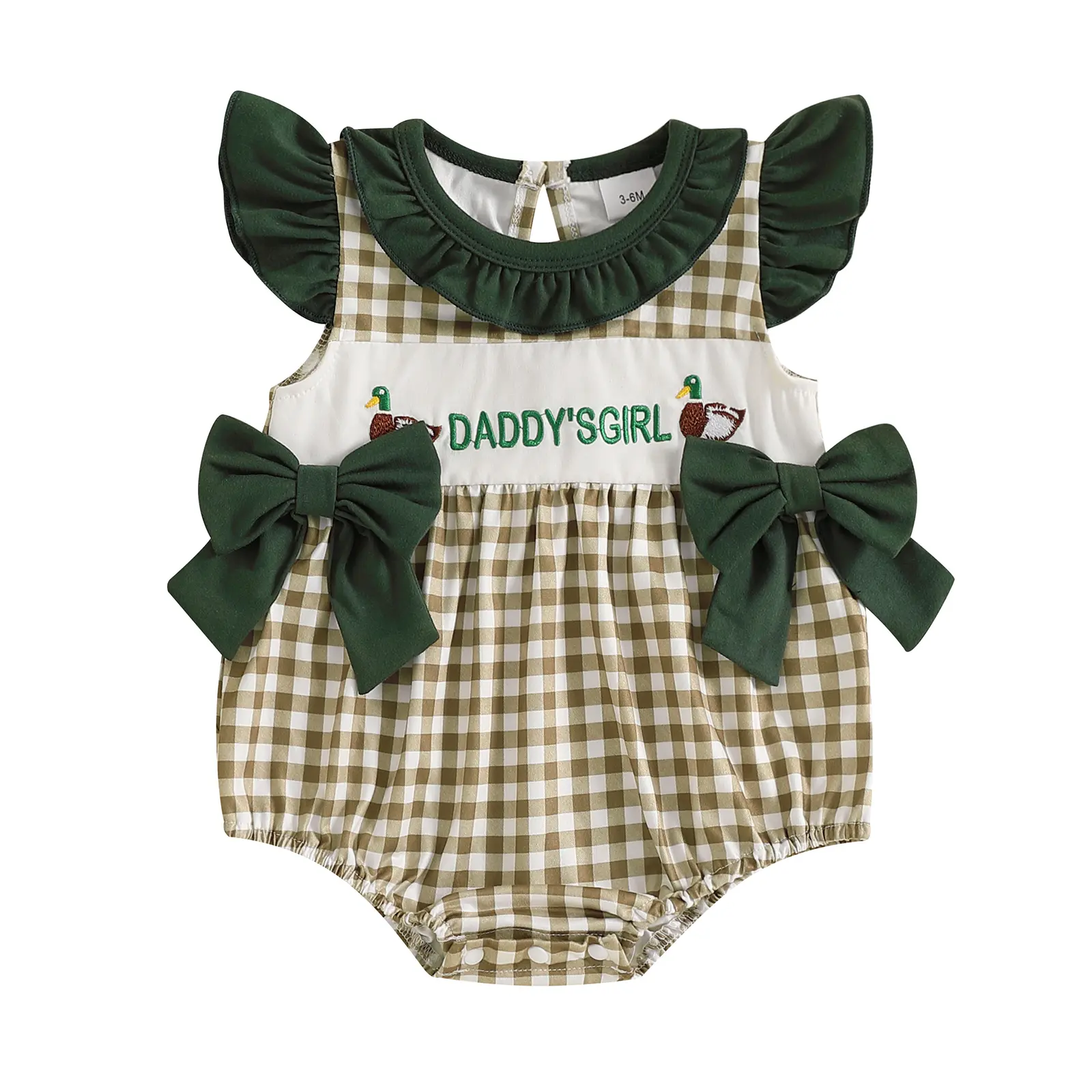 Infant Baby Girls Summer Romper Plaid Print Letter Embroidery Fly Sleeves Jumpsuit Cute Clothes 0-18 Months