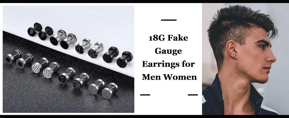 FUNRUN 12 Pairs 18 G Fake Gauge Earrings for Men Women Stainless Steel Stud Earrings Faux Gauges Earrings Fake Ear Plugs Gauges Tunnel JEWELRY