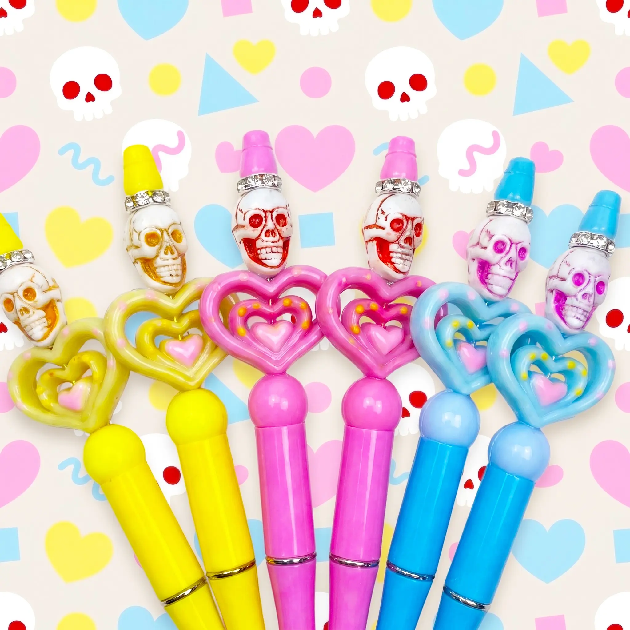 6 Pack Halloween All Saints Day DIY Beaded Ballpoint Pens, Freely Add Or Remove Color Beads As You Prefer, Unique Bead Ornament Design, Creative Stationery For Homework, Notes And Office Meeting Records