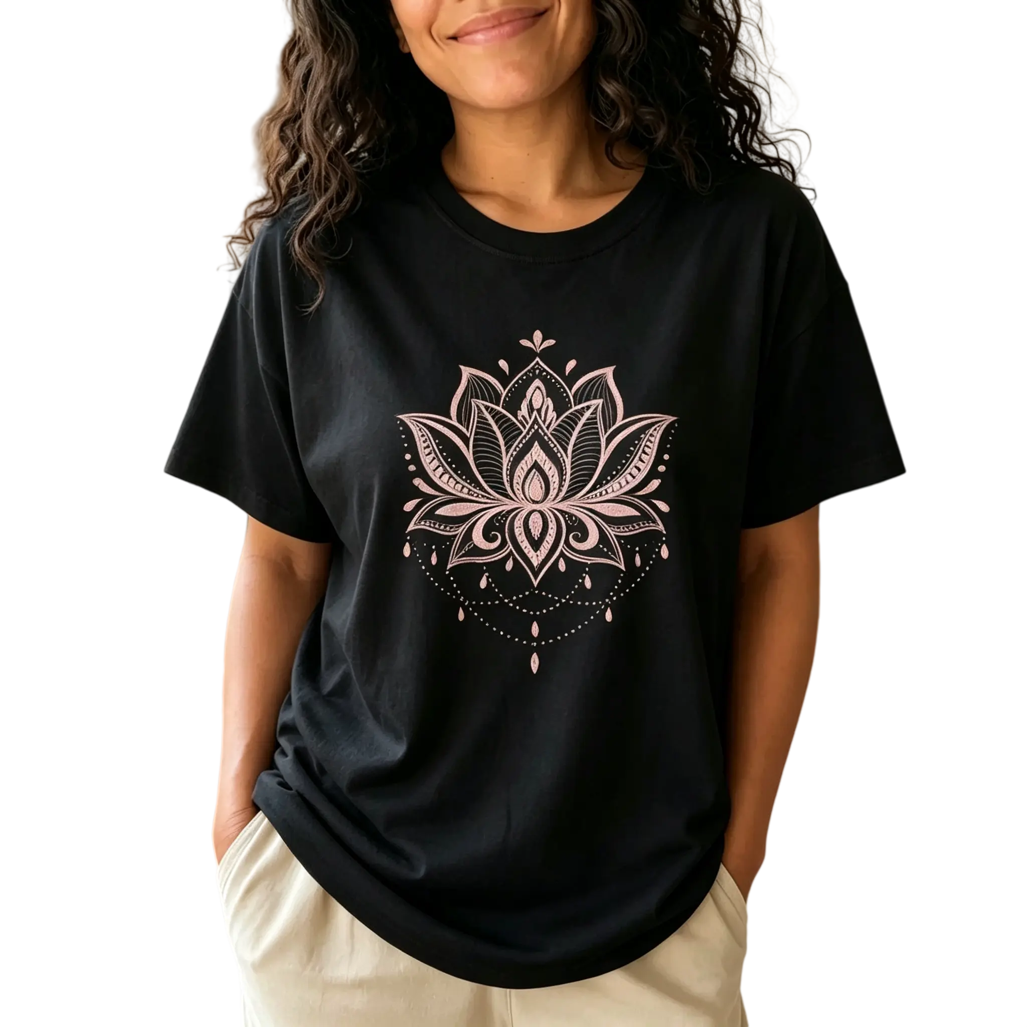 Plus Size Mandala Lotus Flower Boho Spiritual Graphic Tee Women's Loose Fit Casual Top