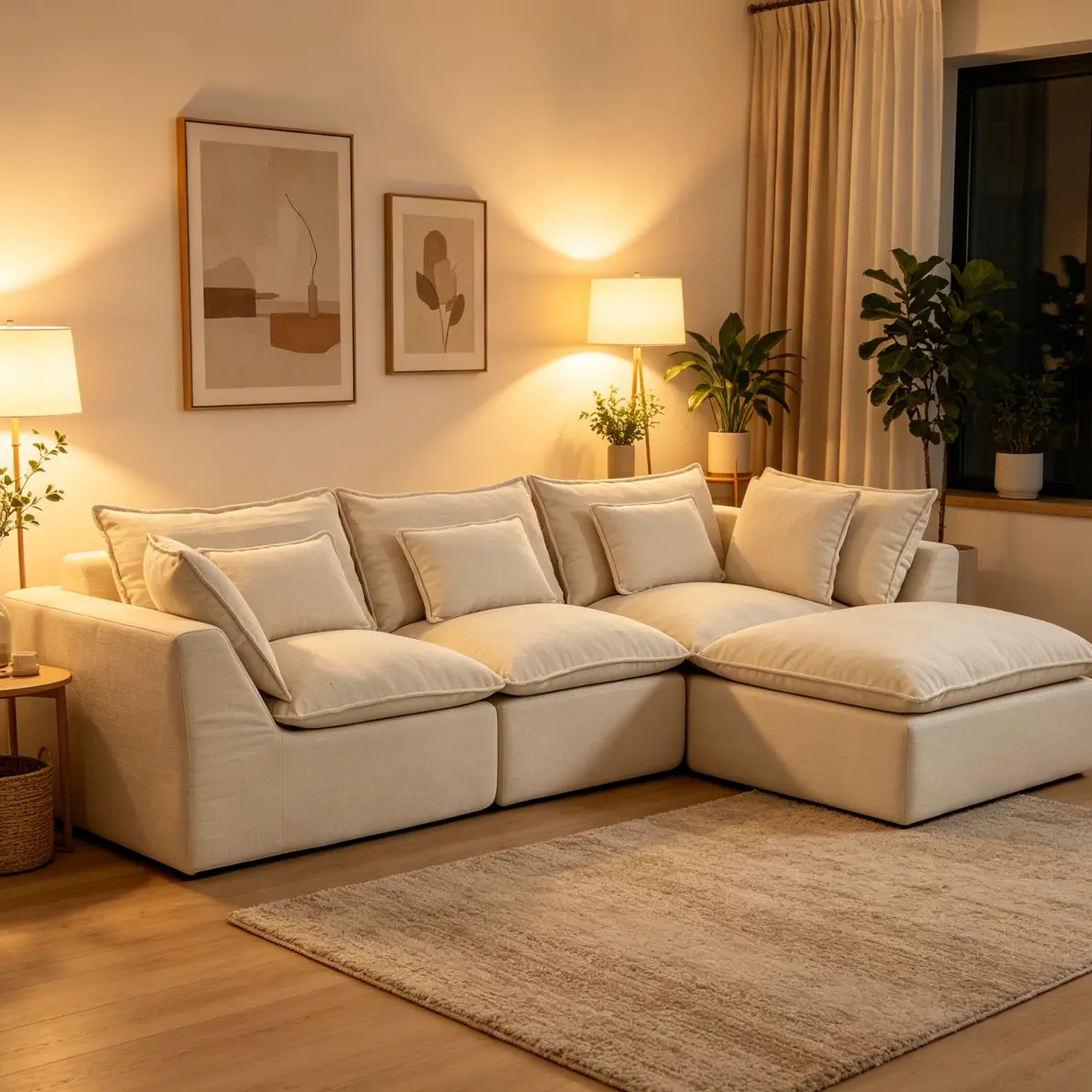 Antique White + Waffle Fabric + 3 Seat