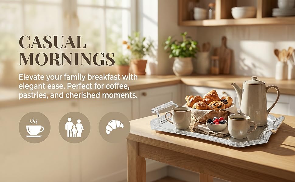 Binaural Tray Bread Plate Tray Stainless Steel Serving Plate Vintage European Style Metal Dessert Platter for Coffee Tea Cake Spaghetti Wedding Home Kitchen Restaurant, Antique Silver