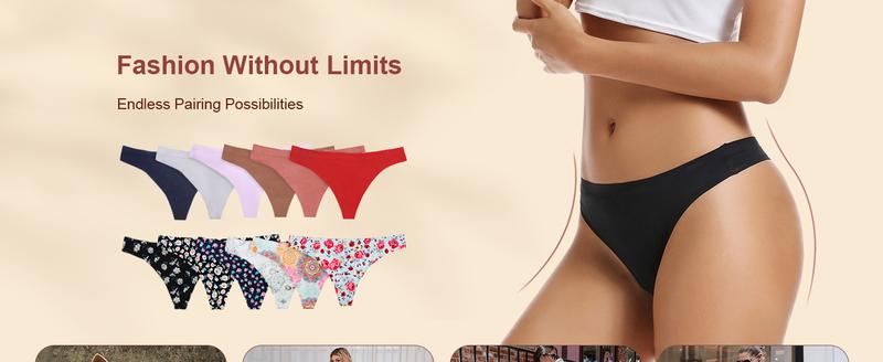 Seamless Women Underwear Thongs,No Show Ladies Thong,No Line Breathable Comfortable Panties Undies for Women 5-Pack