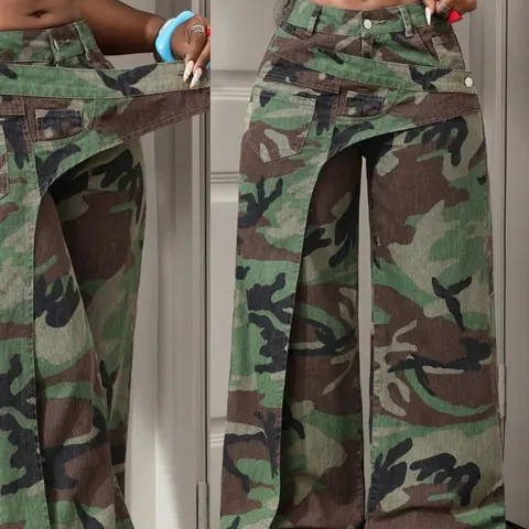 Women's Casual Camouflage Long, Elegant Slim-Fit Trousers Fashion Bottoms for All Seasons, Trendy Plain Surface Design, Comfortable Daily Wear