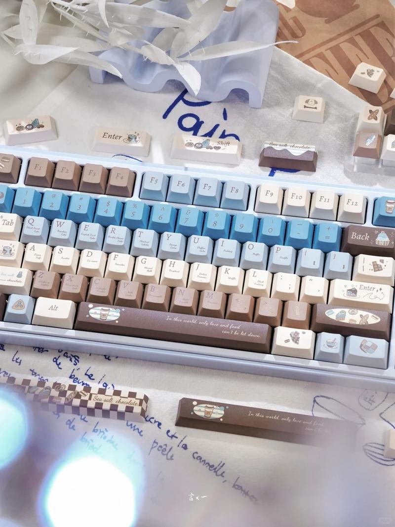 130 Keys PBT Keycaps Sea Salt Chocolate Theme Cute Keycaps Cherry Profile Dye Sublimation Custom Key Caps Set for Cherry Gateron MX Switches Mechanical Keyboards