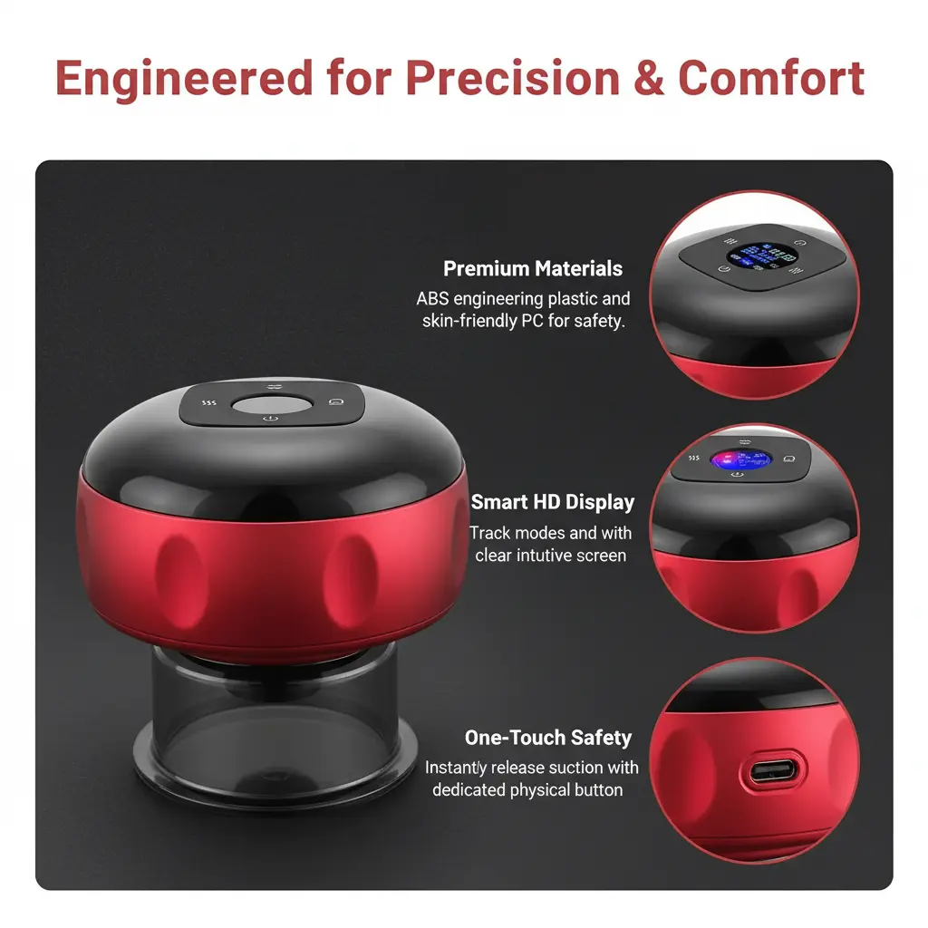 Smart Dynamic Cupping Machine with Vacuum Suction - USB Rechargeable Vacuum Scraping Fat Massager, Portable Multi-Functional Personal Care Household Appliance for Home & Travel Use