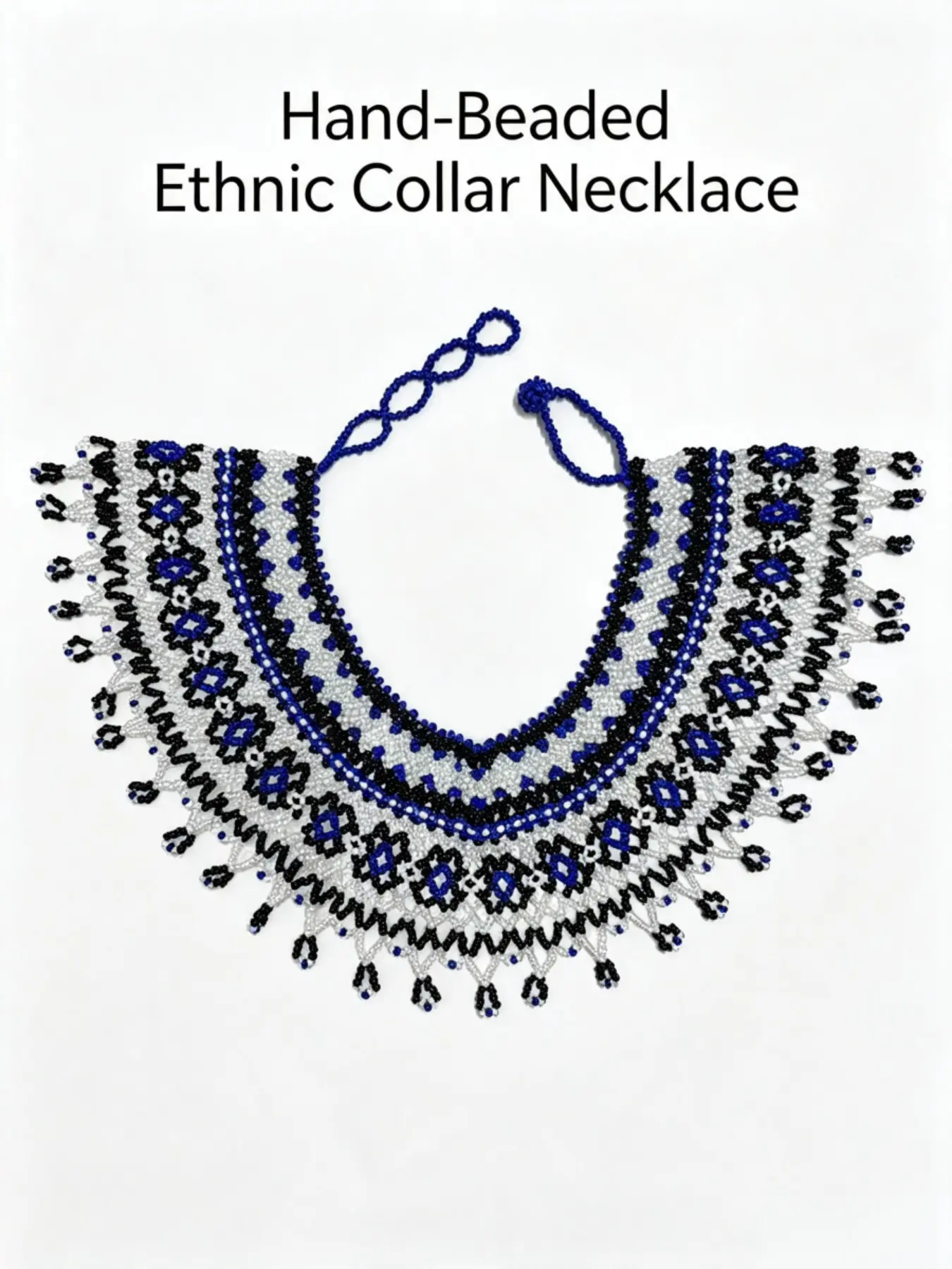 Handmade Ethnic Beaded Bow Tie Pendant Necklace, Bohemian Fringe Bead Chain Collar, Boho Jewelry, Handcrafted Ethnic Jewelry, Beaded Necklace