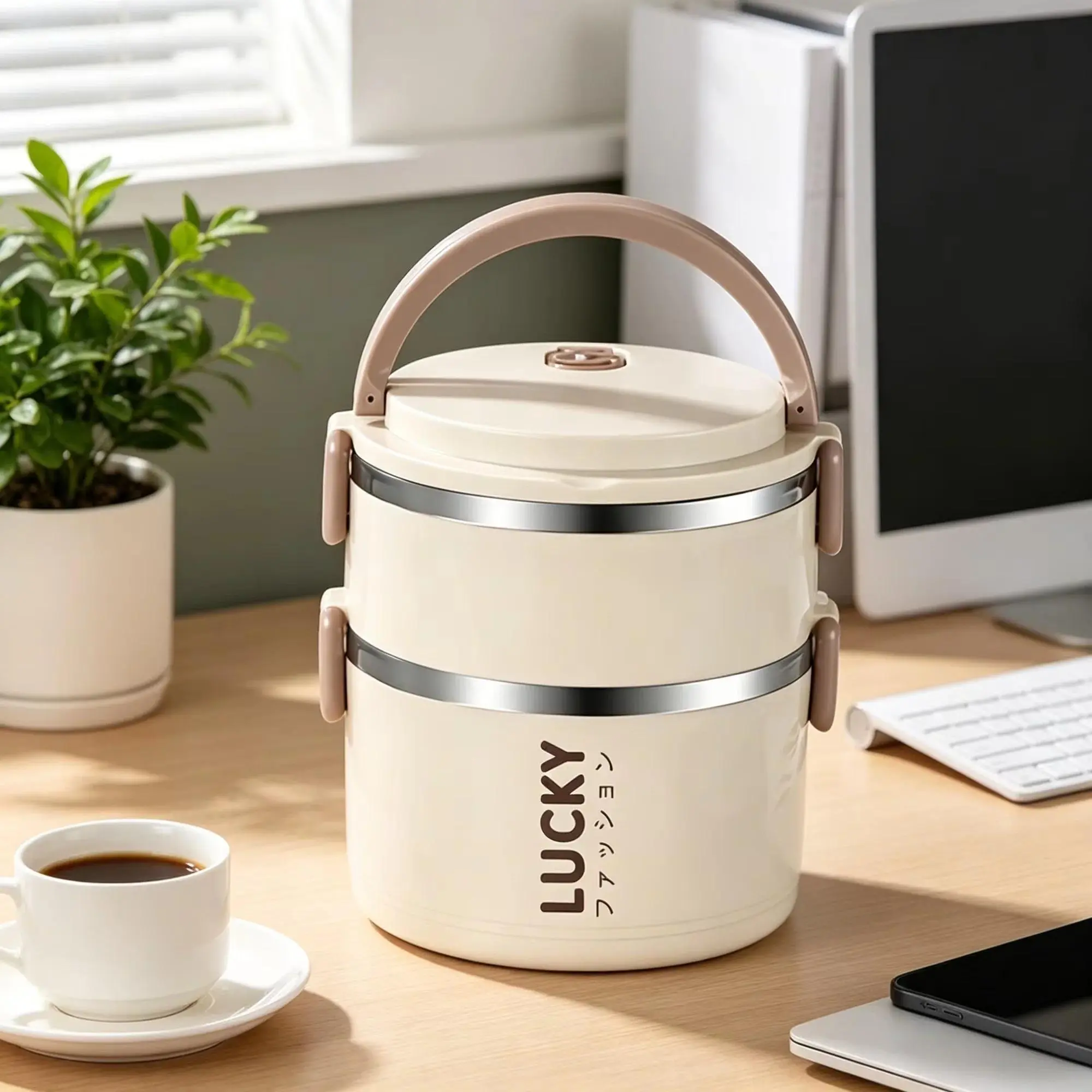 Portable Insulated Bento Box, Double Layer Stainless Steel Lunch Container, Leakproof Thermal Food Jar for Work & Picnic