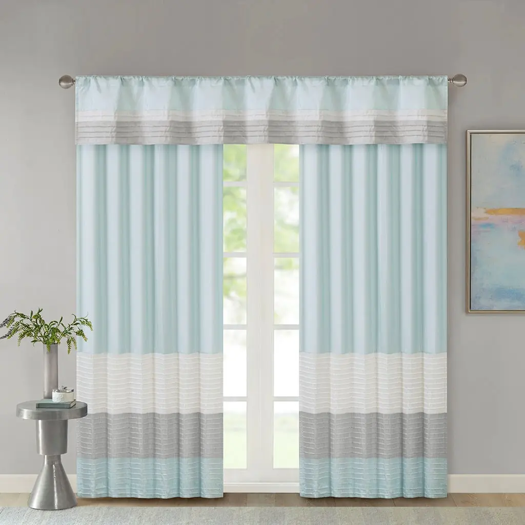 Nokaa Polyoni Pintuck Curtain Panel - Single Piece Window Drape, Silk Fabric, Light Filtering, Rod Pocket or Back Tab, 50"W x 84"L, Blue Multi, Machine Washable