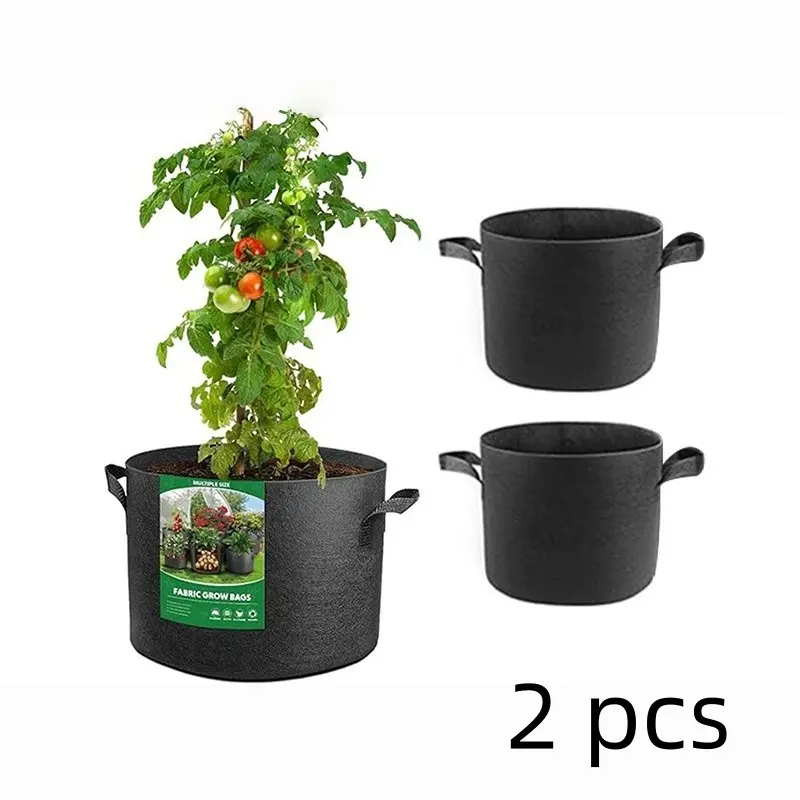 2 Piece Non-Woven Fabric Felt Planting Bags, Grow Bag with Lid Handle, Perfect for Vegetables and Flowers, 5 Gallon & 10 Gallon