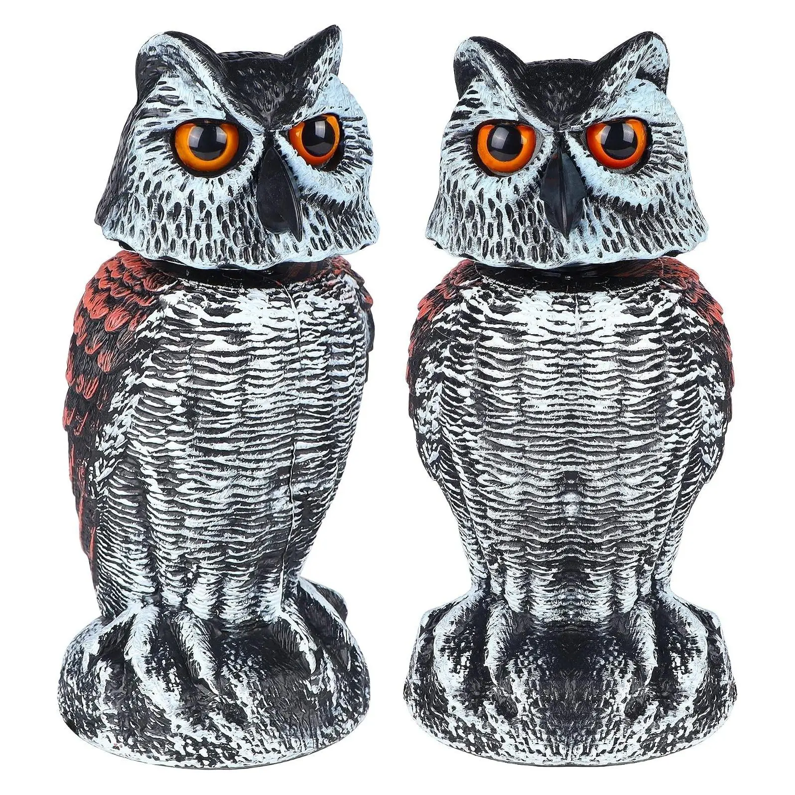 2 Pack Rotating Head Horned Owl Decoy, Plastic Bird Scarecrow Sculpture for Outdoor Garden Yard Pest Repellent, Realistic Fake Owl Bird DeterrentGift
