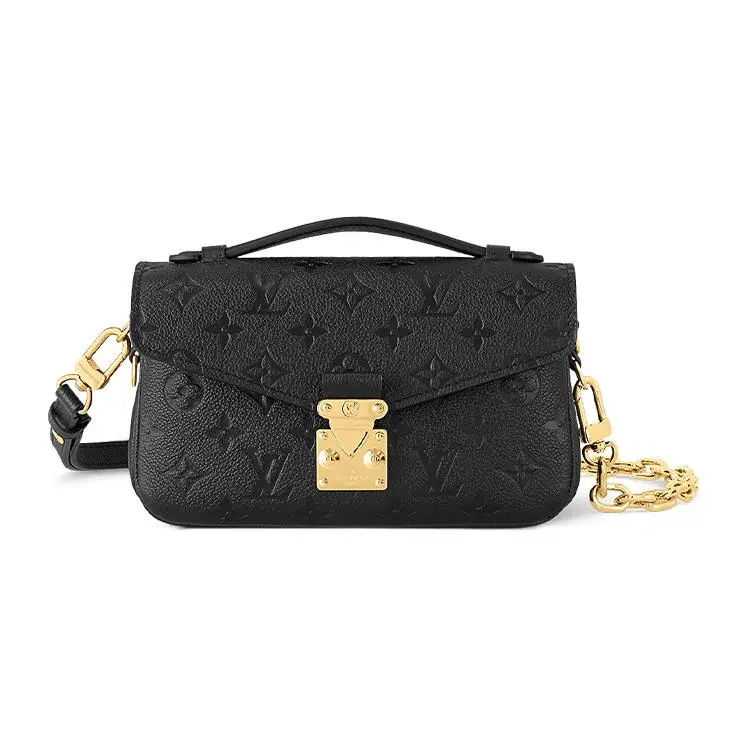 Women's Louis Vuitton Pochette Metis East-West Handbag - Textured Calfskin, Detachable Adjustable Strap, S-Lock Closure, Black - Embossed, Chain-Accented, Carry-All Detachable Women's Handbags, Embossed Women's Handbags